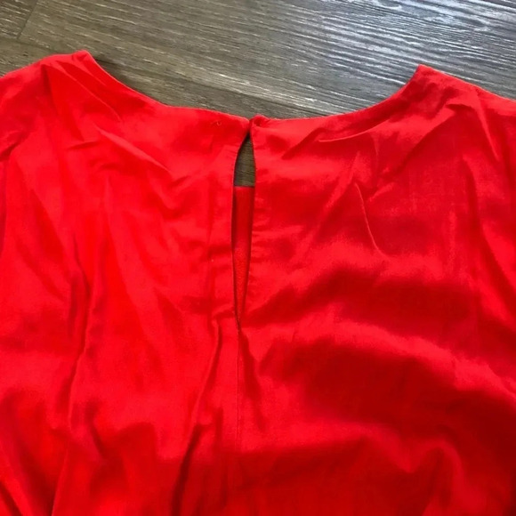 The Nines Red Flowy Mini Dress Tie Waist Bell Sleeves Womens Size Large - Picture 5 of 11